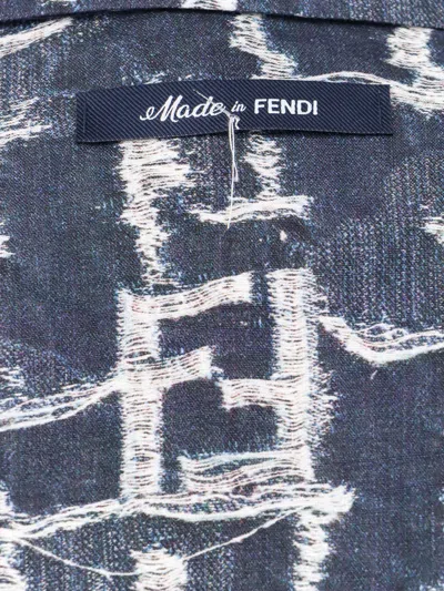 Shop Fendi Linen Shirt With Frayed Ff Motif