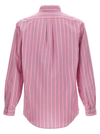 Shop Polo Ralph Lauren Logo Embroidery Striped Shirt Shirt, Blouse Pink
