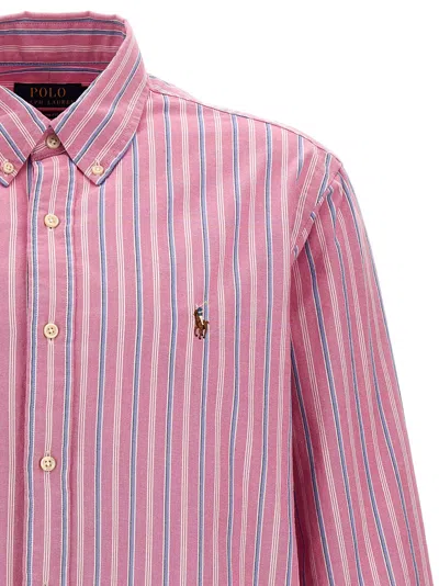 Shop Polo Ralph Lauren Logo Embroidery Striped Shirt Shirt, Blouse Pink
