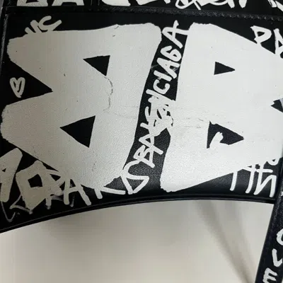 Pre-owned Balenciaga Hourglass Graffiti Xs Black With White Print Shoulder Bag