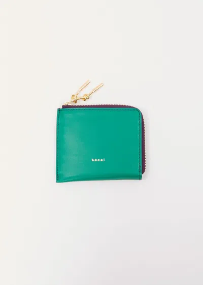 Shop Sacai Bicolor Half Wallet In Green X Navy