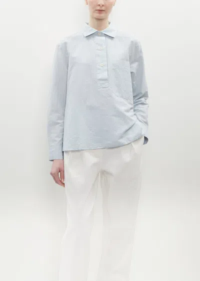 Shop Mhl By Margaret Howell Big Pocket Cotton-linen Swing Shirt In Pale Blue