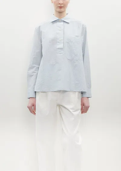 Shop Mhl By Margaret Howell Big Pocket Cotton-linen Swing Shirt In Pale Blue