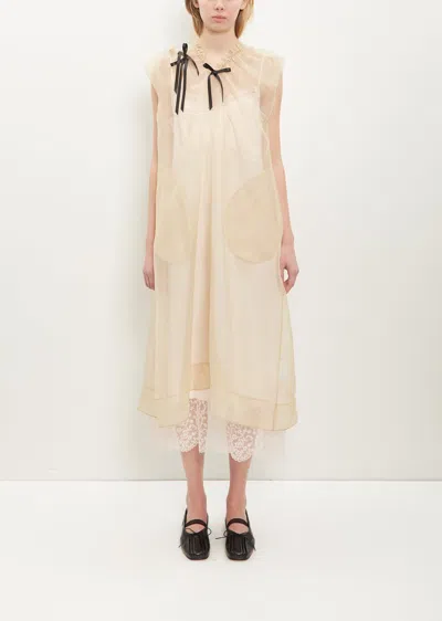 Shop Simone Rocha Chiffon Silk Dress With Shoulder Bite In Biscuit