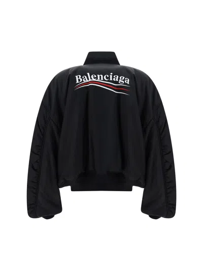 Shop Balenciaga Women Varsity Bomber Jacket In Black