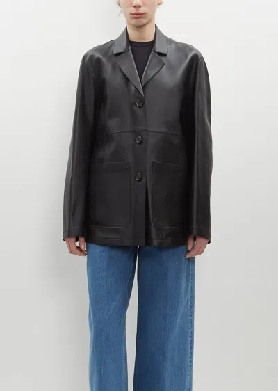 Shop Totême Clean Leather Jacket In Black 001