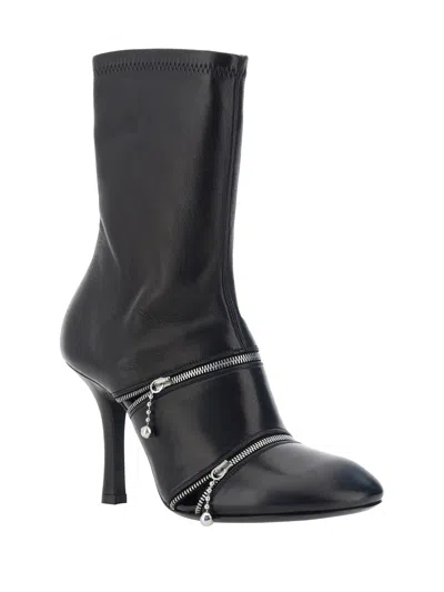 Shop Burberry Women Peep Heeled Ankle Boots In Black