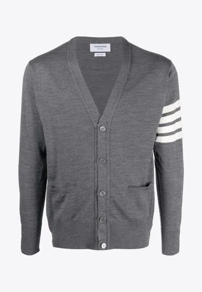 Shop Thom Browne 4-bar Stripe V-neck Cardigan In Gray