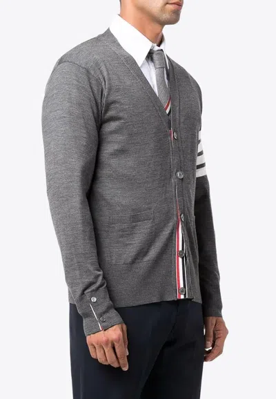 Shop Thom Browne 4-bar Stripe V-neck Cardigan In Gray