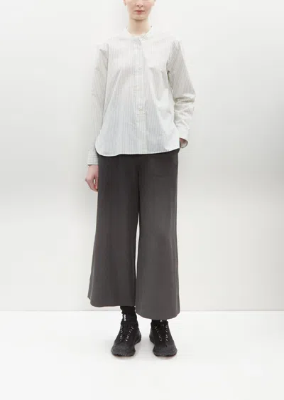 Shop Margaret Howell Collarless Cotton-silk Shirt In White / Pale Green