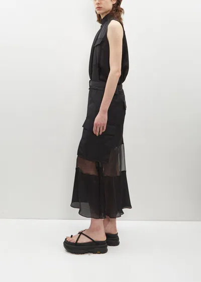 Shop Sacai Cotton And Organdy Asymmetric Dress In Black 001