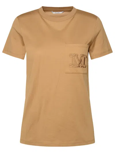 Shop Max Mara Woman  Beige Cotton T-shirt In Brown