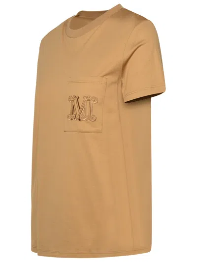 Shop Max Mara Woman  Beige Cotton T-shirt In Brown