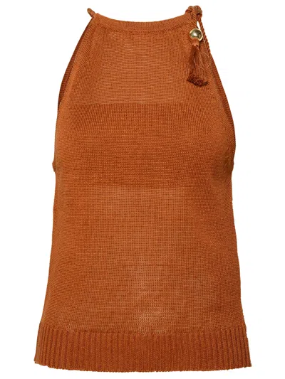 Shop Max Mara Woman  Brown Linen Blend Top