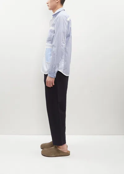 Shop Junya Watanabe Cotton Stripe X Check Shirt In White / Sax