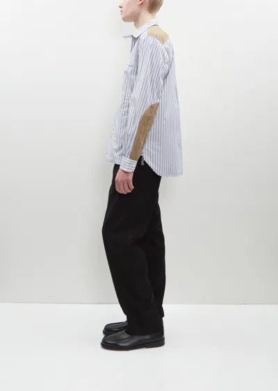 Shop Junya Watanabe Cotton Stripe X Linen Shirt In White / Navy / Blue