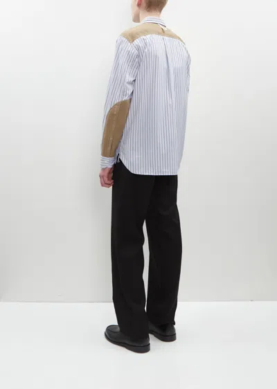 Shop Junya Watanabe Cotton Stripe X Linen Shirt In White / Navy / Blue