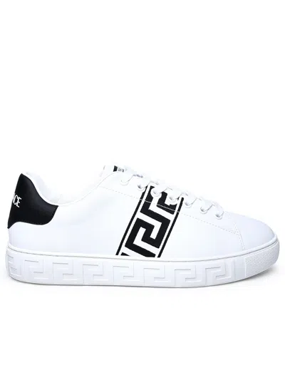 Shop Versace White Leather Sneakers Man