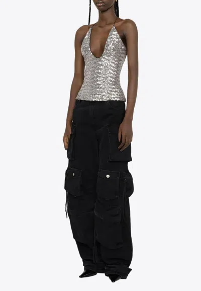 Shop Attico Alix Sequin-embellished Sleeveless Top In Silver