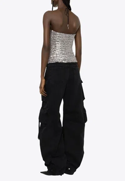 Shop Attico Alix Sequin-embellished Sleeveless Top In Silver