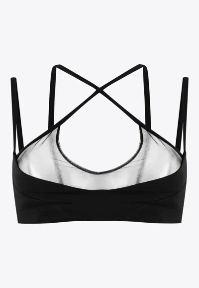 Attico Mesh-panel Criss-cross Bralette Top In Black