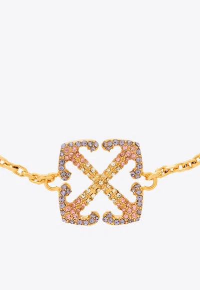 Shop Off-white Arrows Crystal-embellished Bracelet In Gold