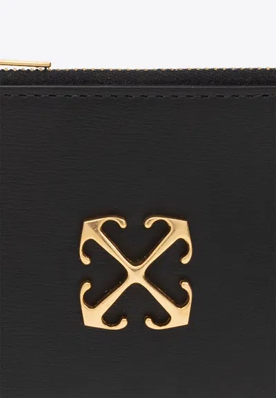 Shop Off-white Arrows Plaque Leather Zip Cardholder In Black