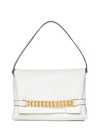 Shop Victoria Beckham Chain Pouch Leather Shoulder Bag In White