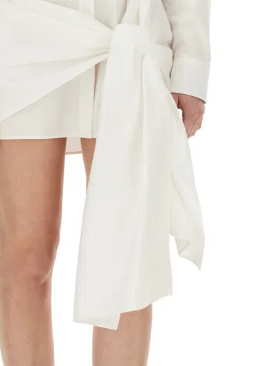 Shop Msgm Dress With Knot In White