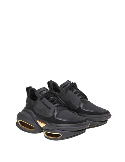 Shop Balmain Sneakers In Leather And Fabric In Black