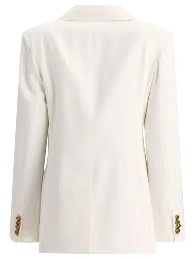 Shop Etro Double-breasted Blazer In Slub Fabric In White