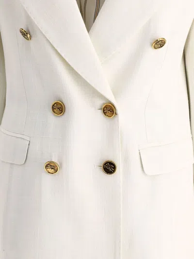 Shop Etro Double-breasted Blazer In Slub Fabric In White