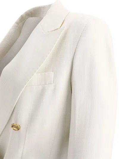Shop Etro Double-breasted Blazer In Slub Fabric In White