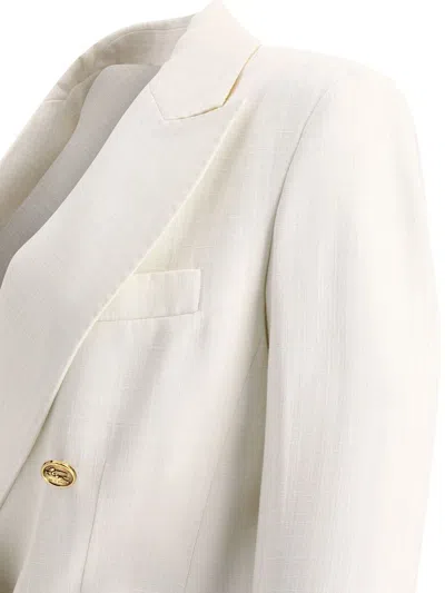 Etro Slub-texture Double-breasted Tailored Blazer In White