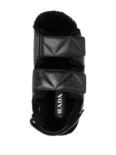 Shop Prada Fur Sandal In Nero