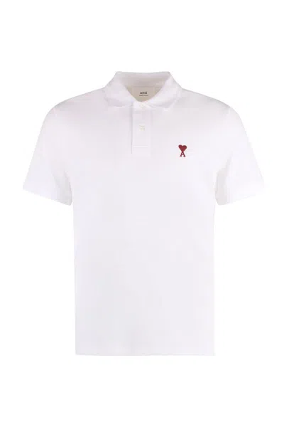 Shop Ami Alexandre Mattiussi Ami Paris Cotton-piqué Polo Shirt In White