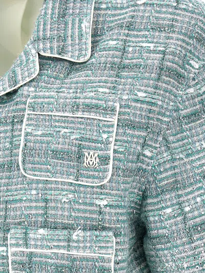 Shop Amiri Cropped Crystal Shirt In Green