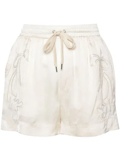 Shop Pinko Stargate Shorts With Embroidered Design And Drawstring In White