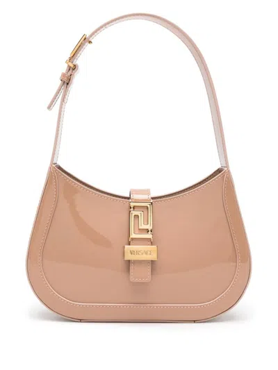 Shop Versace Greca Goddess Small Shoulder Bag In Brown