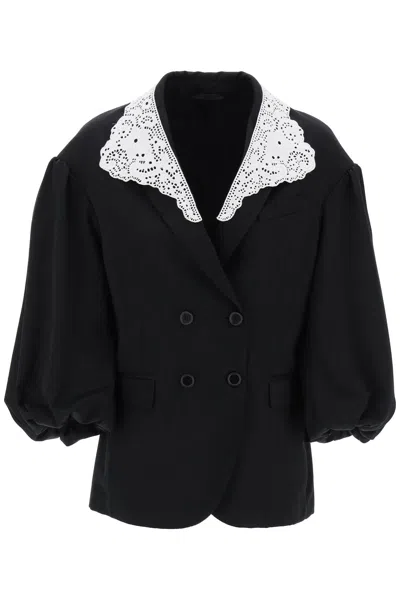 Shop Simone Rocha Blazer Oversize Con Colletto In Pizzo In Black