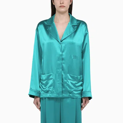 Shop Max Mara Pianoforte Green Silk Satin Pyjama Shirt