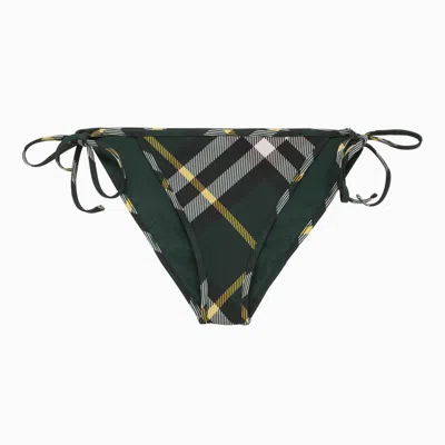 Shop Burberry Dark Green Bikini Briefs With Check Pattern