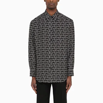 Shop Burberry | Silk Shirt With B Pattern In ["black"/ "print"]