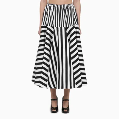 Patou Flared Midi Dress With Striped Motif In Black