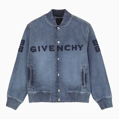 Shop Givenchy Denim Bomber Jacket With Logo In Grey
