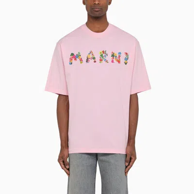 Shop Marni | Pink T-shirt With  Logo Bouquet