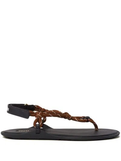 Shop Miu Miu Cord-strap Leather Sandals In Tabacco