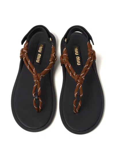 Shop Miu Miu Cord-strap Leather Sandals In Tabacco