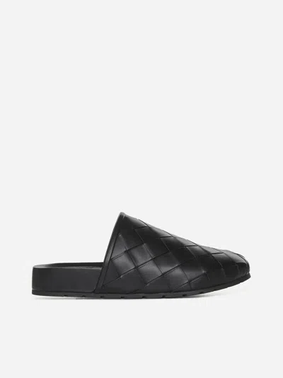 Shop Bottega Veneta Reggie Intrecciato Leather Slippers In Black