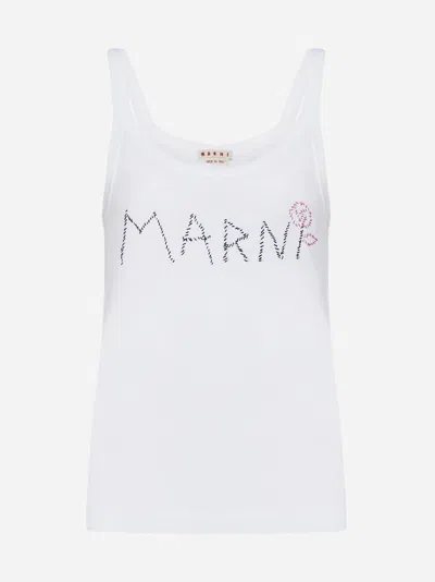 Shop Marni Logo Cotton Tank Top In White